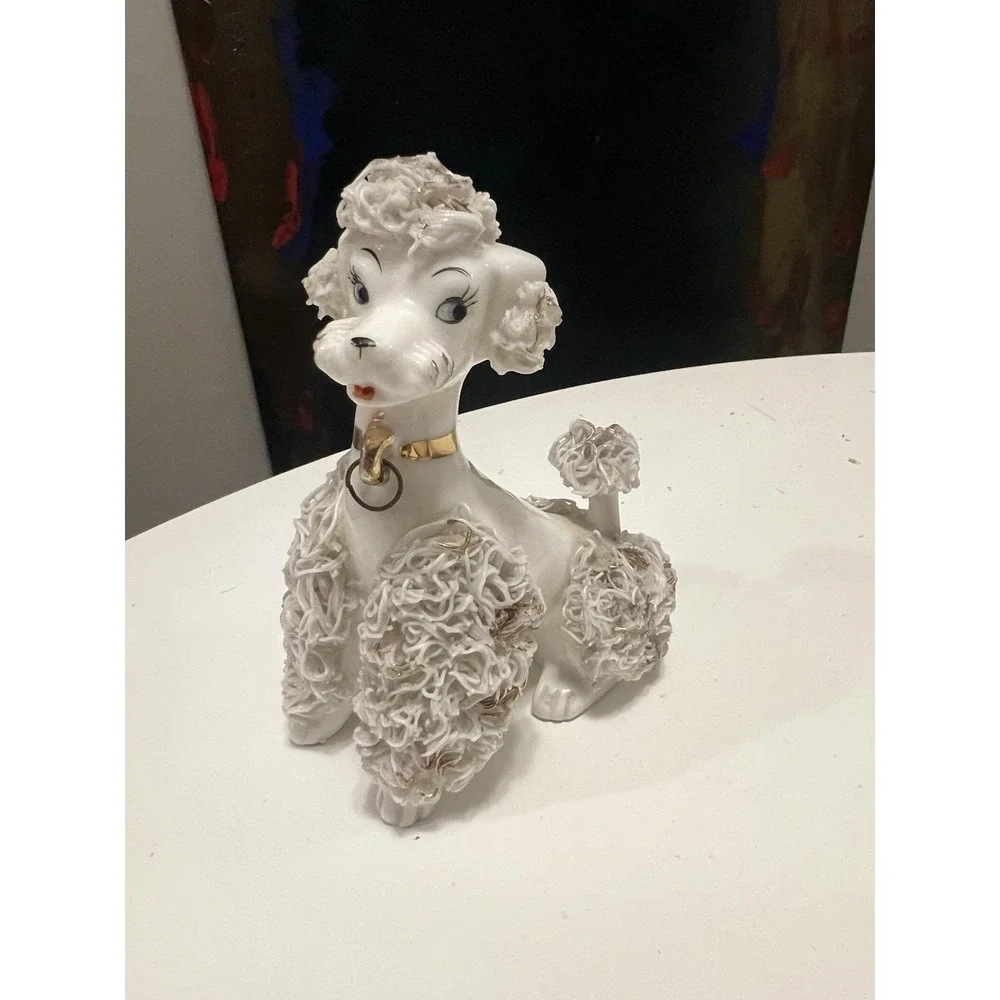 Vintage 1950's Lefton Poodle Figurine Gold Spaghetti